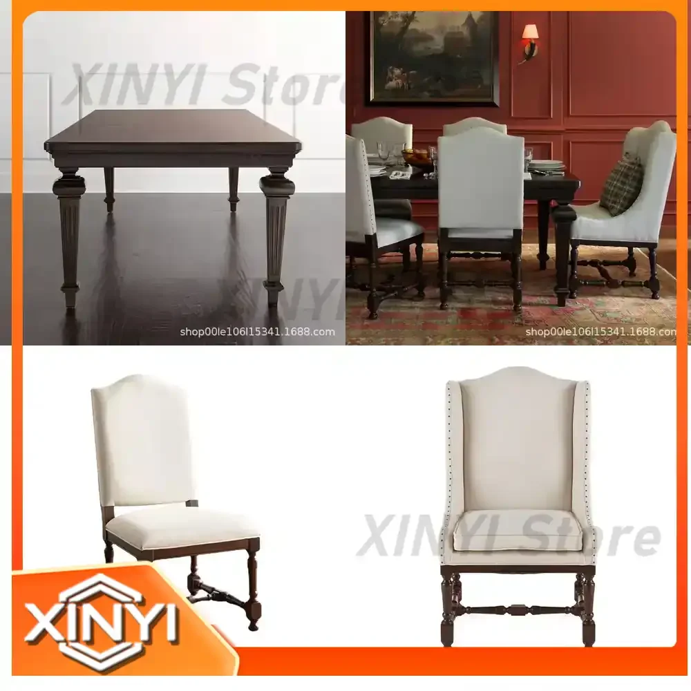 Carved Solid Wood Dining Table for Retro Light Luxury Hotel Restaurant Model Room Neoclassical Rectangular Homestay Furniture
