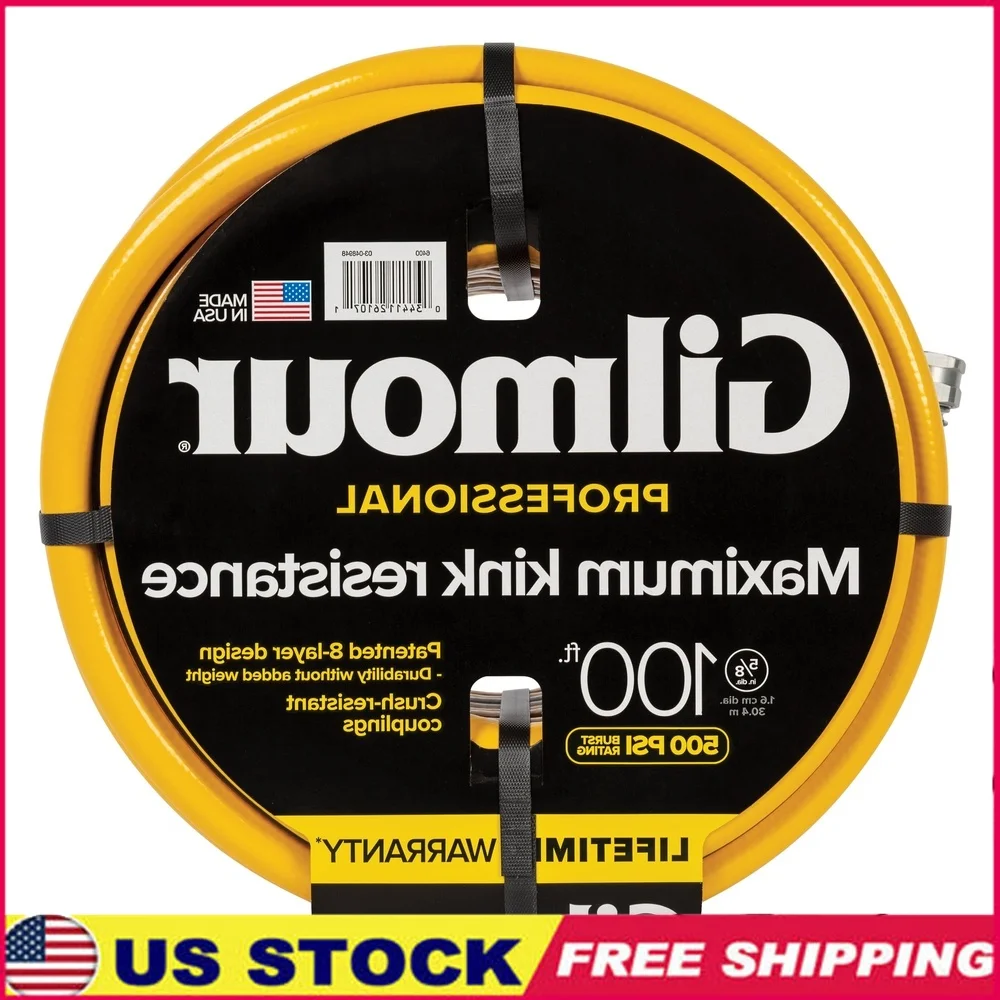 

100ft Professional Garden Hose 5/8in Durable Kink Resistant Ergonomic Grip Heavy Duty Brass Connections Burst Proof 500PSI
