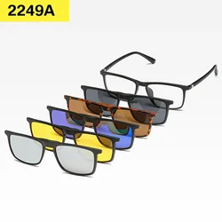 2249A 6 In 1 Spectacle Frame Men Women With 5 PCS Clip On Polarized Sunglasses Magnetic Glasses Male Computer Optical