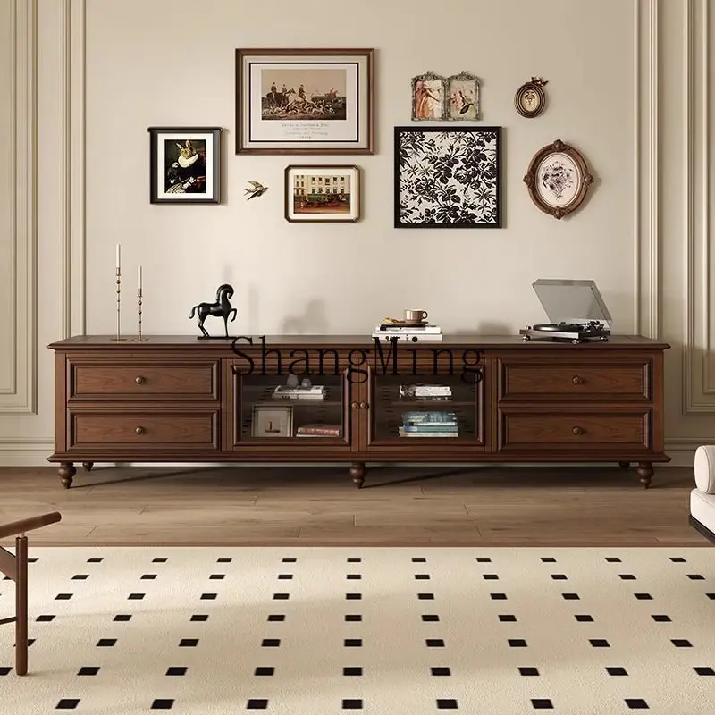 SM新レトロ無垢材テレビキャビネット寝室リビングルームホームミディアム＆アンティークスタイルハイエンドフロアキャビネット
