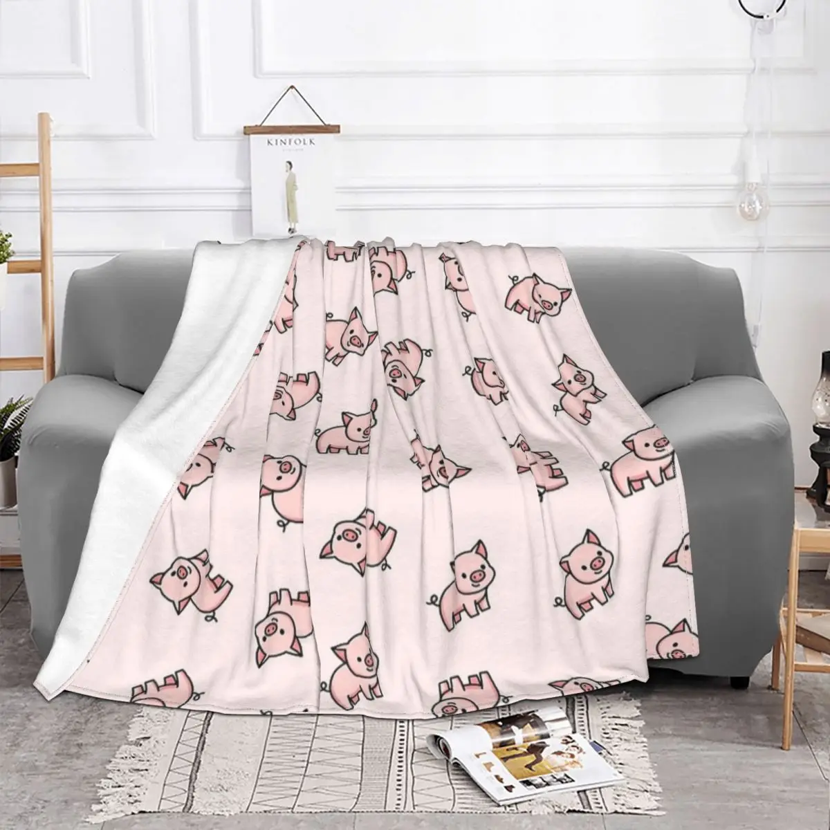 Pig Pink Blanket Fleece Spring/Autumn Multifunction Super Warm Throw Blanket for Bedding Couch Rug Piece
