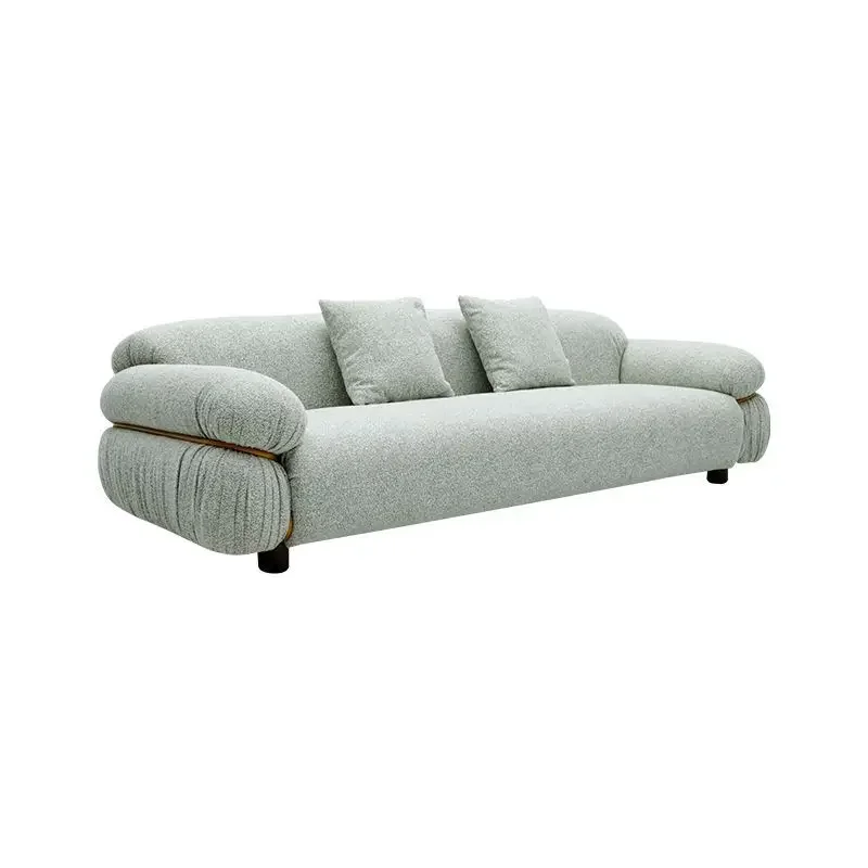 Wabi-sabi steel ring fabric sofa, living room Bauhaus beige three-person, simple