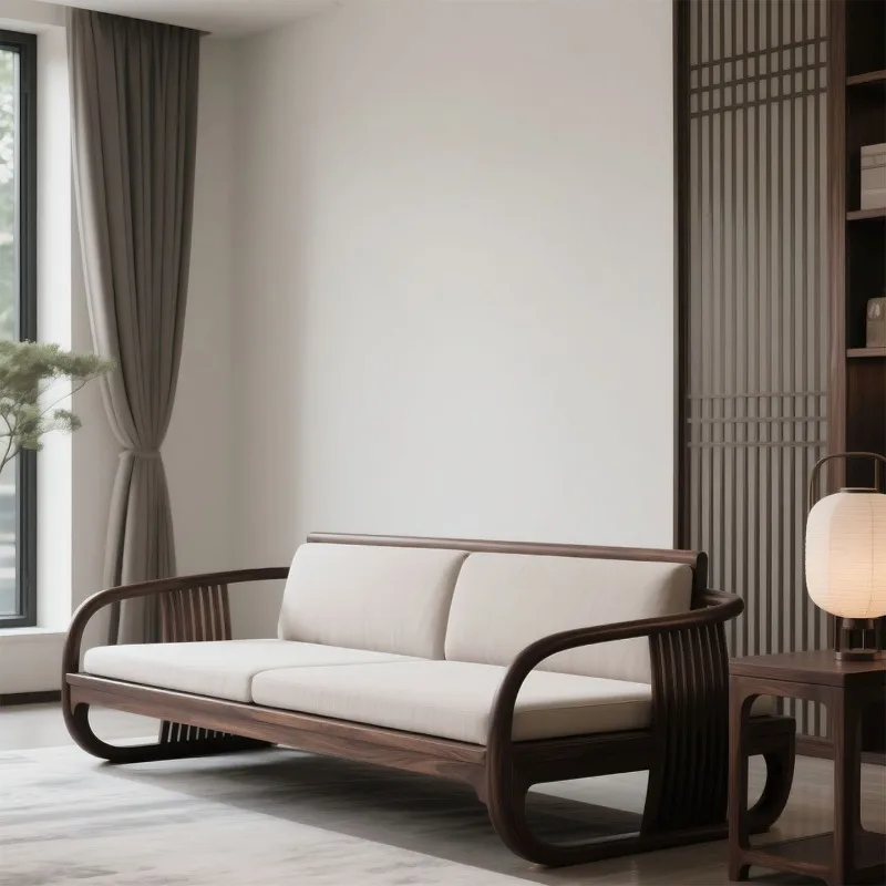 Living room high-end modern light luxury straight leather all solid wood sofa
