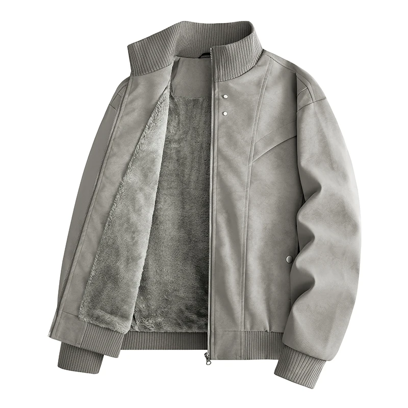 Men's Premium Faux Suede Jacket – Stylish Stand Collar with Lining and Zipper, Combines Stretchy Comfort and Warmth