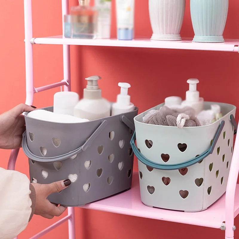 Plastic Shower Basket With Handle Makeup Shower Gel Shampoo Organizer Basket For Bathroom Washing Storage Holder Kitchen Holder