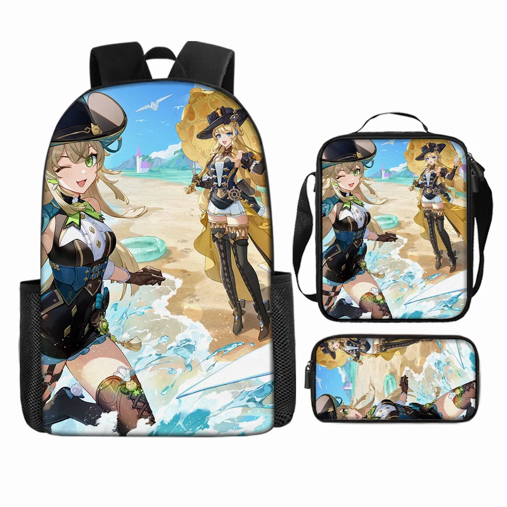 Classic Popular Funny Cute Genshin Impact 3D Printed 3pcs/Set pupil School Bags Laptop Daypack Backpack Lunch bag Pencil Case
