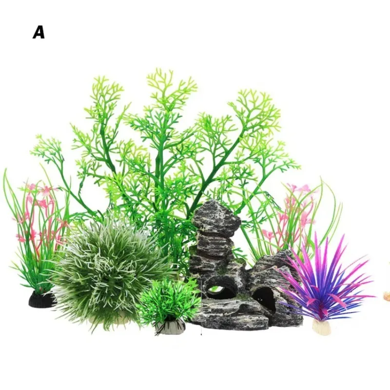 10pcs Hot Selling New Arrival Plastic Simulation Aquarium Decoration Fish Tank Plastic Plants and Cave Rock Decoration on Sale