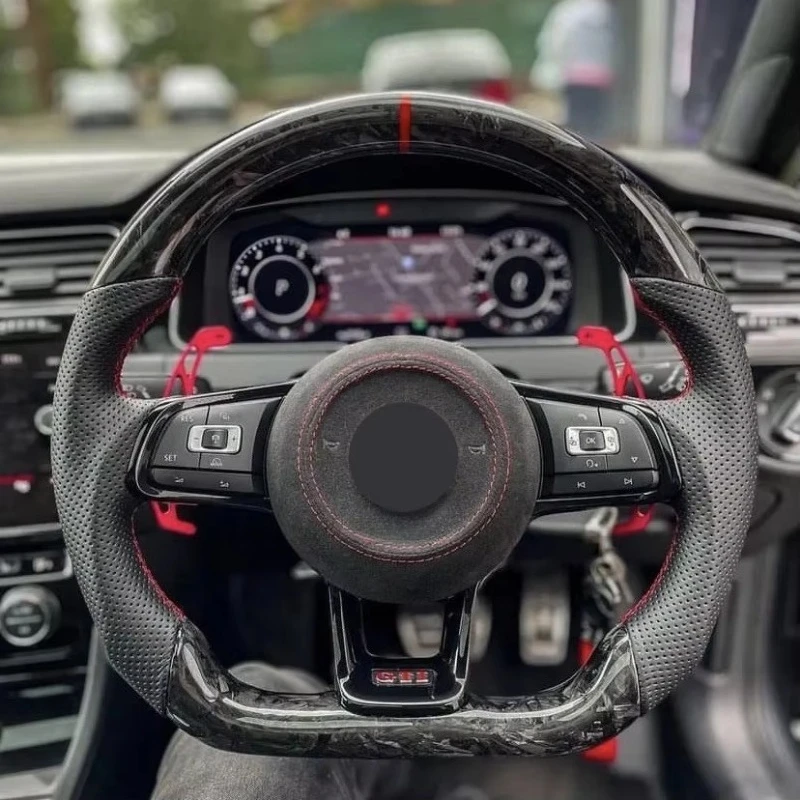 Factory-direct SaleIforged Black Carbon-fiber Gold-thread Steering Wheel Customization China No Spokes
