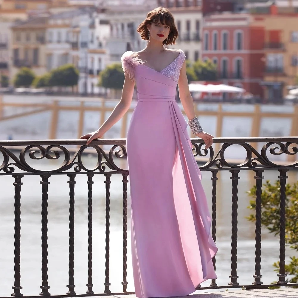 

Pink Chiffon Lace Long Bespoke Occasion Gown Evening Dresses Pastrol Unisex Jersey Retro Dubai Saudi Arabic Prom Customized