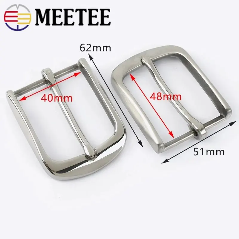 Meetee 1Pc 40mm Solid Stainless Steel Brushed Belt Pin Buckles for Men Cowboy Buckle Jeans Accessory DIY Leather Craft Fit 38mm