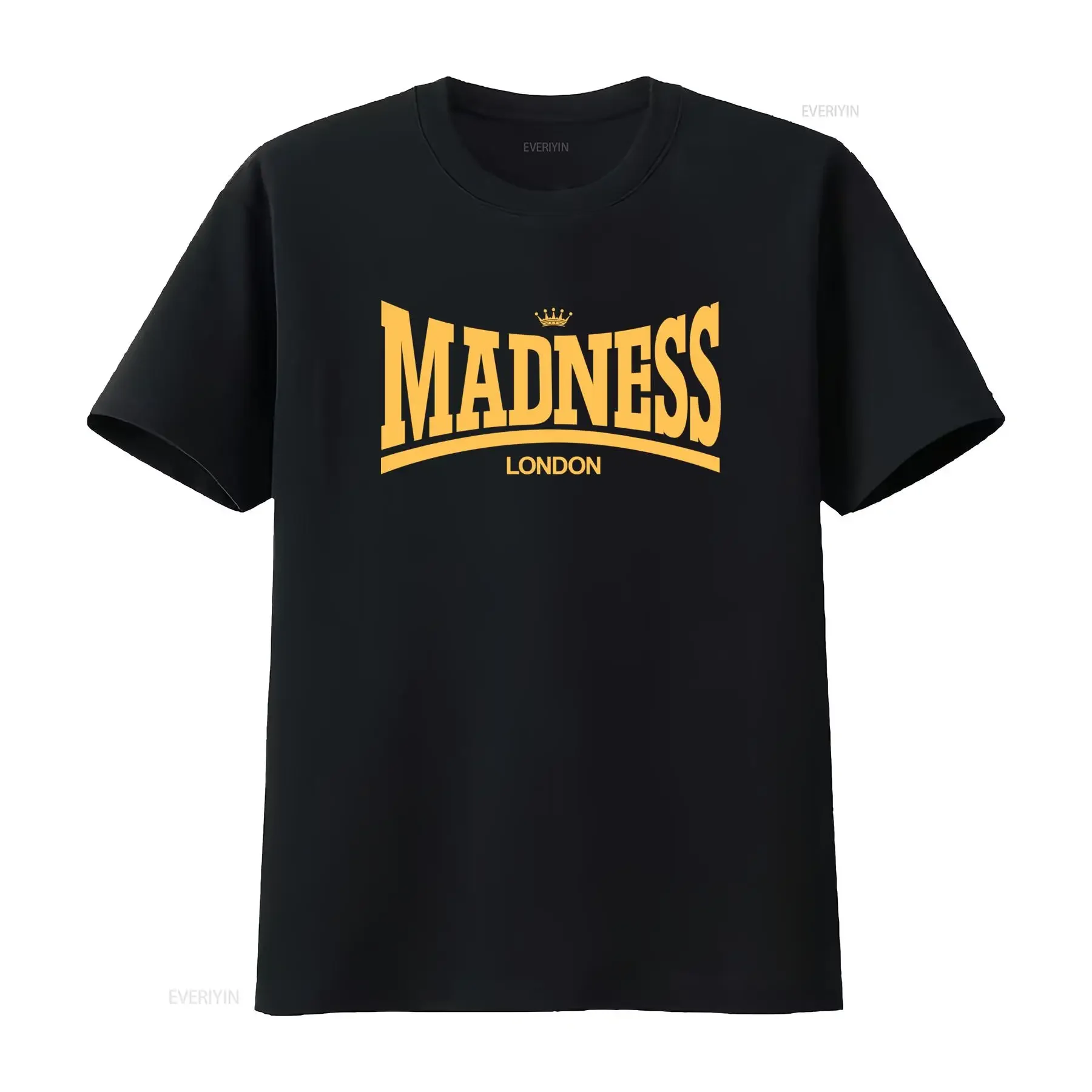 T shirt vintage da uomo Stampa Bold Madness London vestibilità regular nera con scritte gialle girocollo casual tessuto fashion