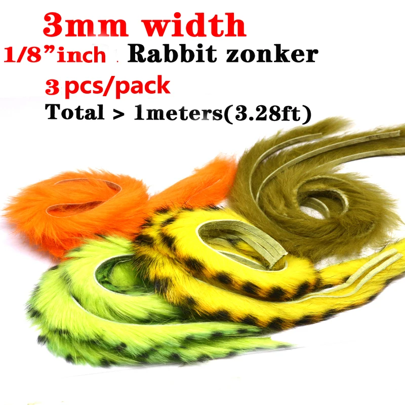 3strips/pack micro rabbit zonker 3mm vertical cut rabbit fur narrow zonker pelt trout fishing streamer lure fly tying materials