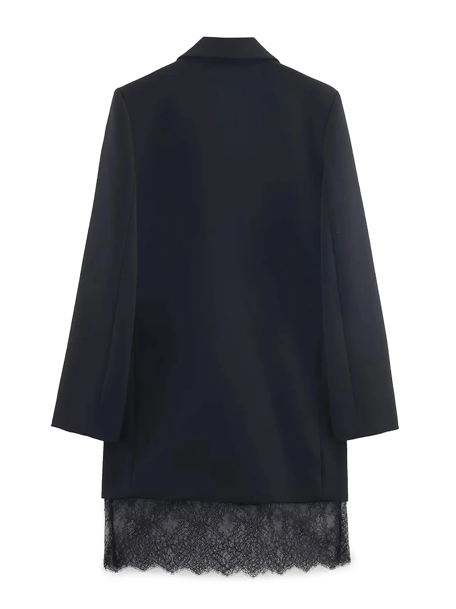 TWOTWINSTYLE Luźne, eleganckie marynarki damskie z koronkowymi wstawkami, klapy, długie rękawy, temperamentna marynarka damska, odzież jesienna, nowość