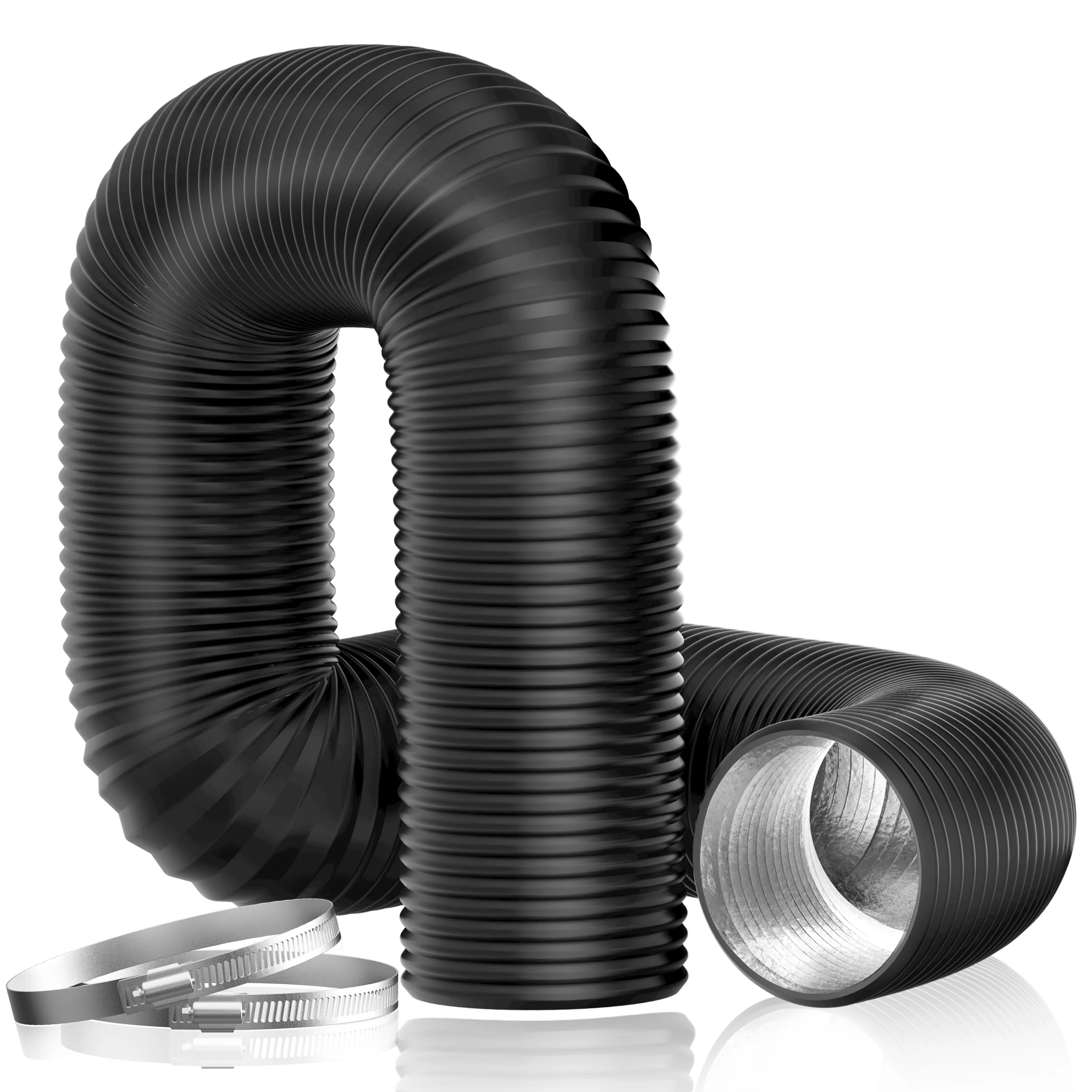 

Hon&Guan PVC Composite Hose 2.5M, Low Noise Duct Muffler with American Clip for Ventilation Fan