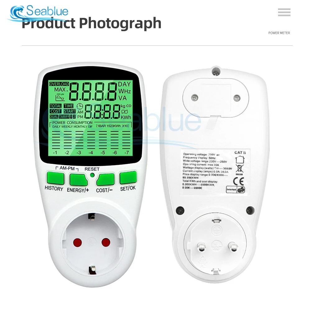 1Pc Digital Wattmeter AC 230V Power Meter Electricy Consumption Energy Meter US EU UK AU Plugs Power Kilowatt Electricity Meter