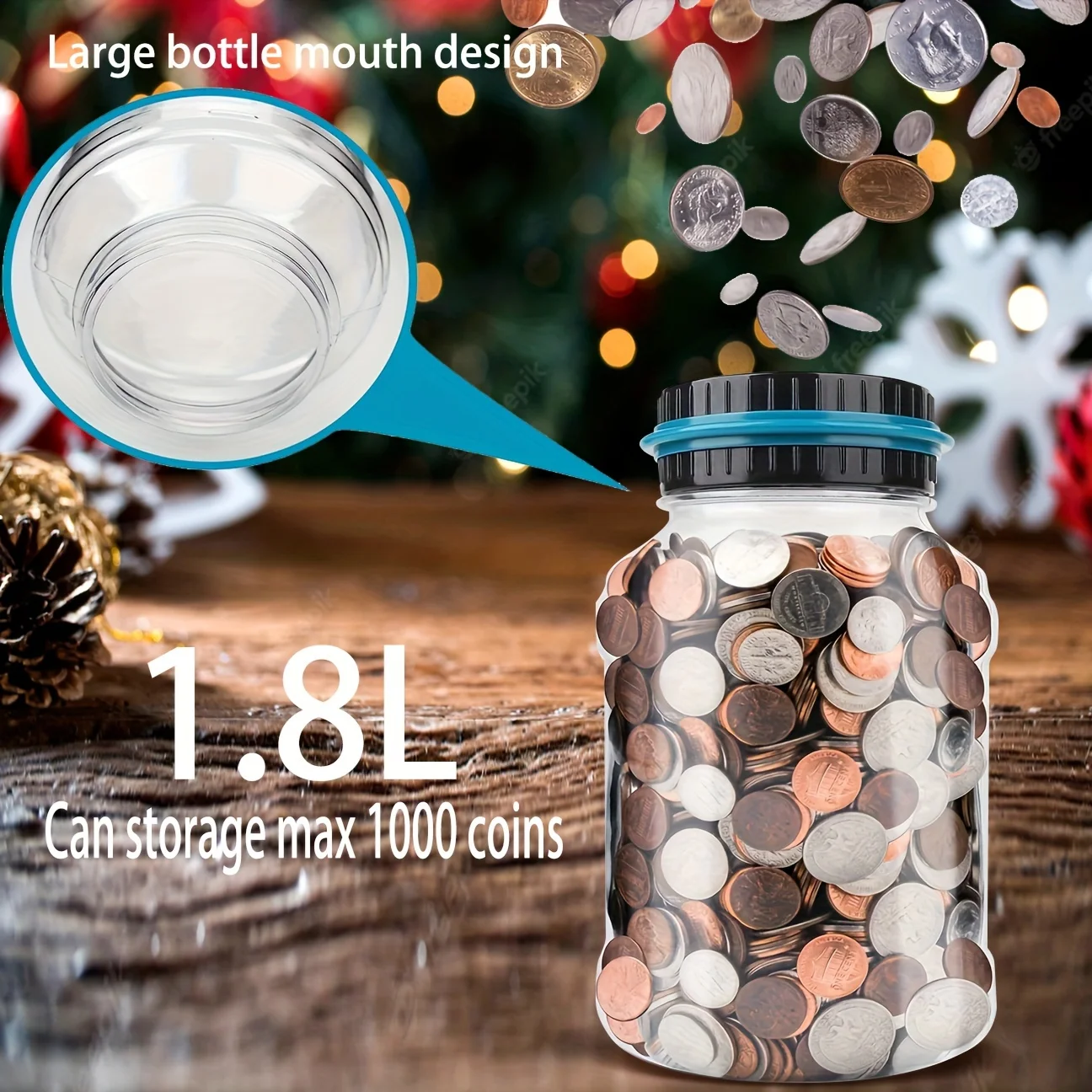 Digital Counting Money Jar: 800+ Coin Capacity, Perfect Kids Piggy Bank，Fits  US Coins! Christmas Gift