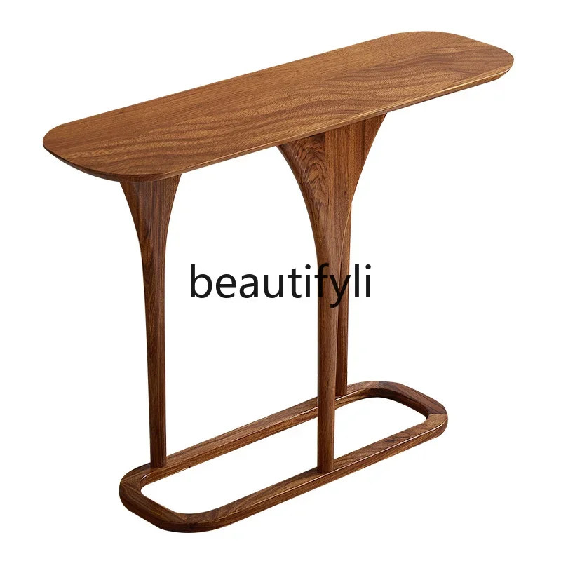 

All solid wood entrance table Modern simple ebony wood Italian light luxury small apartment against the wall Narrow table