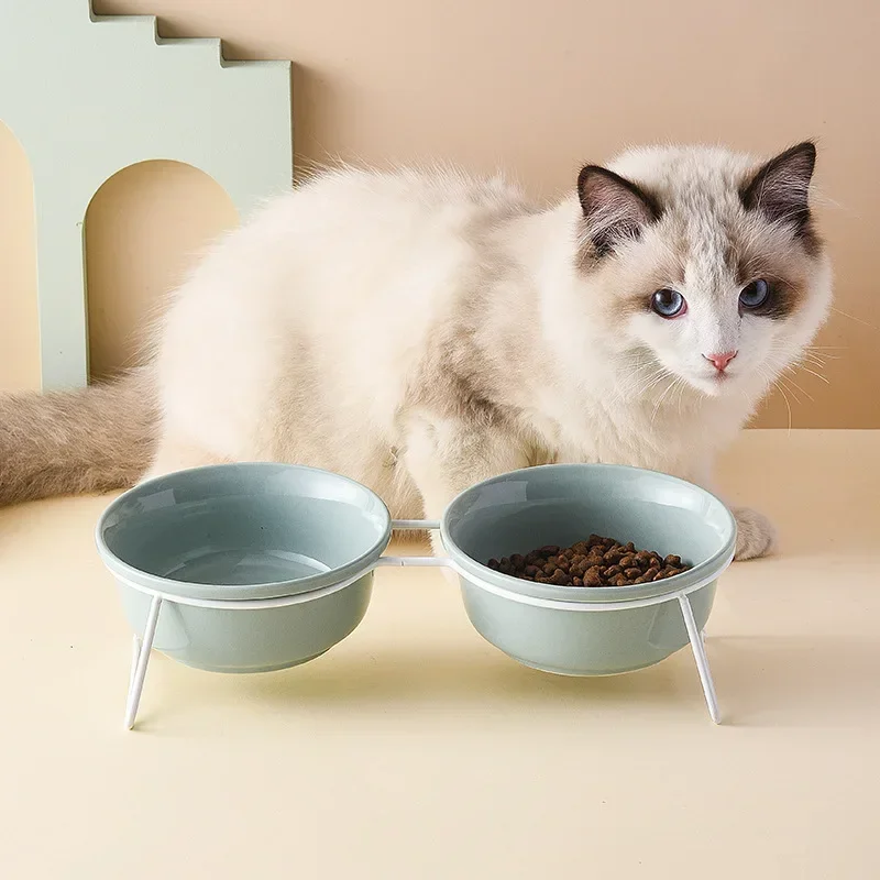 

Cat bowl ceramic dog food basin double bowl food bowl protection neck cat drinking water pet supplies