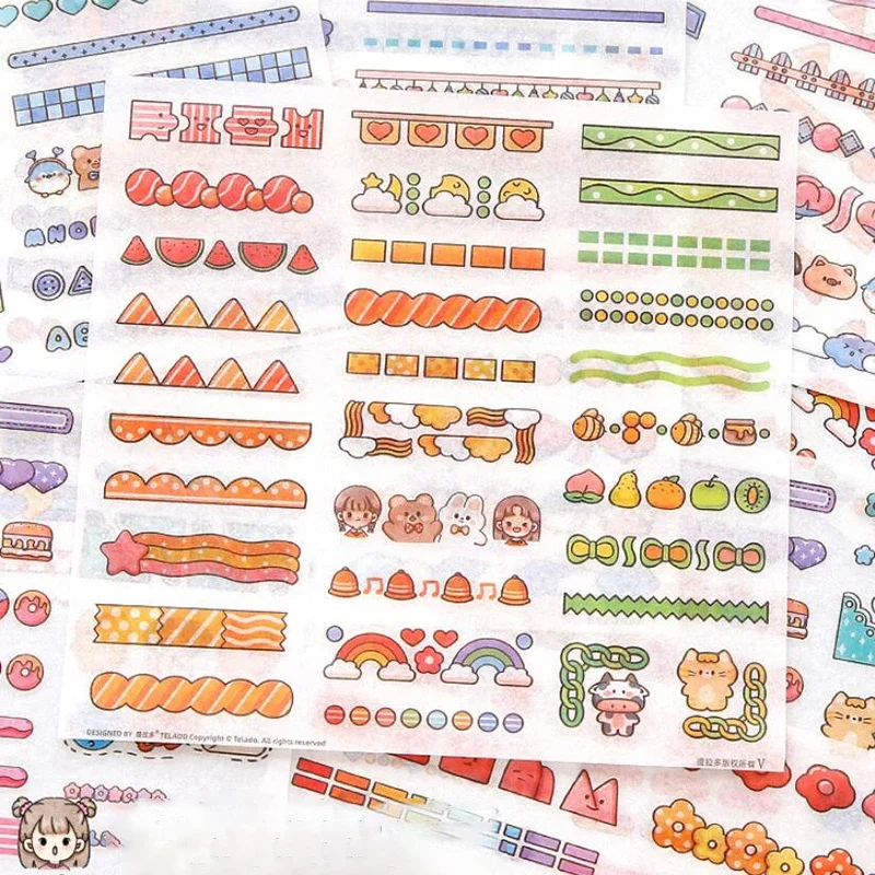 10 Sheets Cute Cartoon Border Stickers Kawaii Stationery DIY Scrapbooking Journal Planner Notebook Decorations Label Tag Sticker