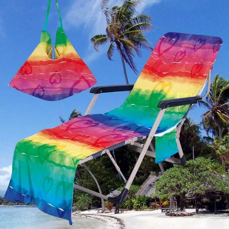 Portable Beach Chair Cover Quick Drying Beach Towel with Side Storage Bag Swimming Pool Lounge Chair Cover Outdoor Towel