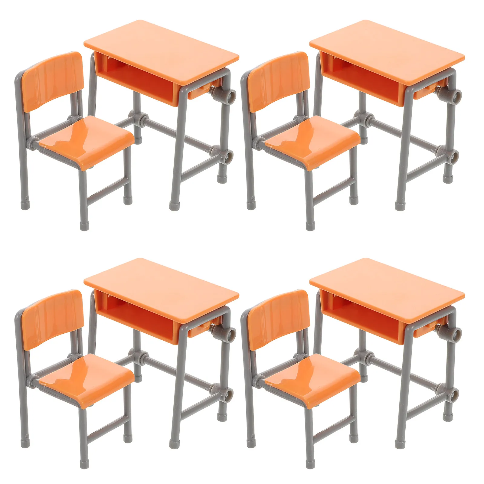 4Sets Miniature School Desk Chair Sturdy Design Classroom Ornament for Dollhouse Furniture Decoration Mini Chair Decoration
