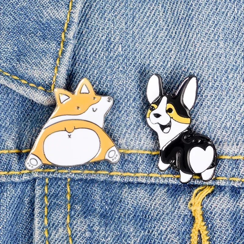 Cartoon Animal Husky Shiba Inu Pet Dog Brooches Corgi Dog Butt Enamel Pins Backpack Badge Jewelry Accessories Gifts for Kids