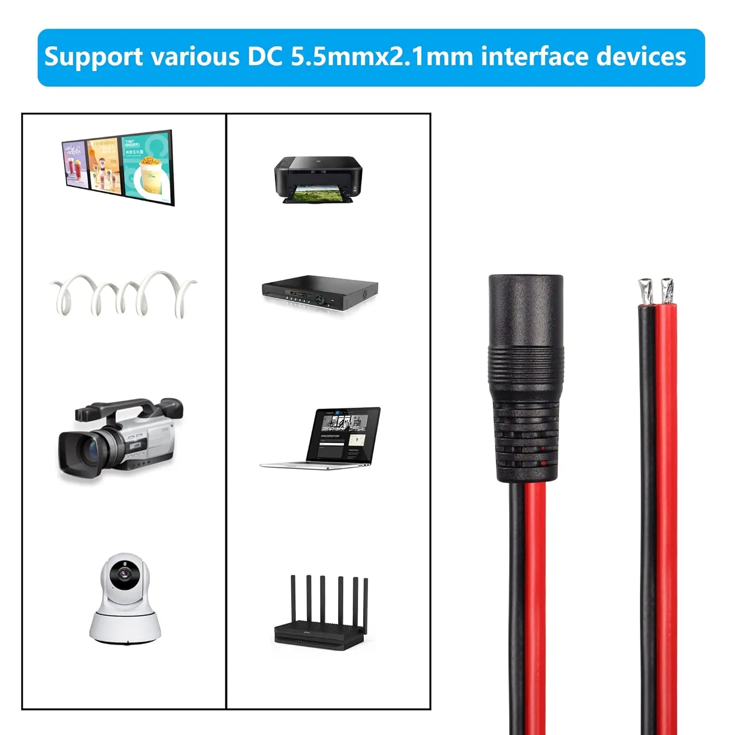 14AWG تيار مستمر امدادات الطاقة 5.5 مللي متر x 2.1 مللي متر أنثى ضفيرة إصلاح كابل ل CCTV مراقبة كاميرا الأمن LED قطاع ضوء رصد