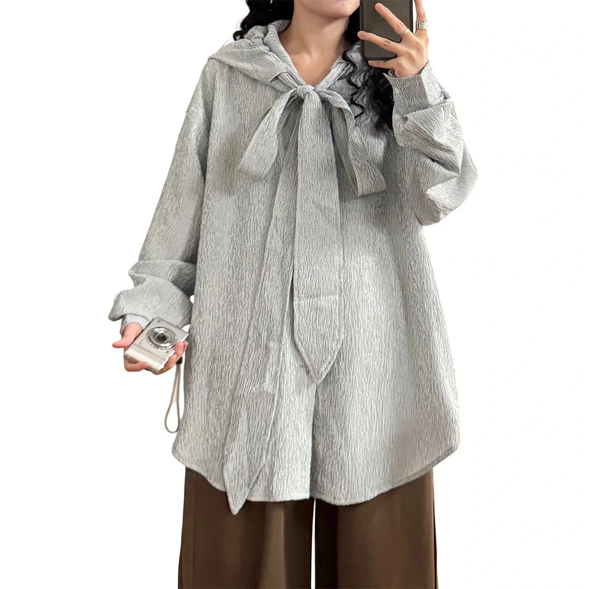 قمصان نسائية بأكمام طويلة من الساتان بأزرار سفلية وأكمام واسعة بقصة ضيقة وأكمام فانوس بسيطة للمكتب بتصميم عتيق أنيق للتنقل المؤنث #4