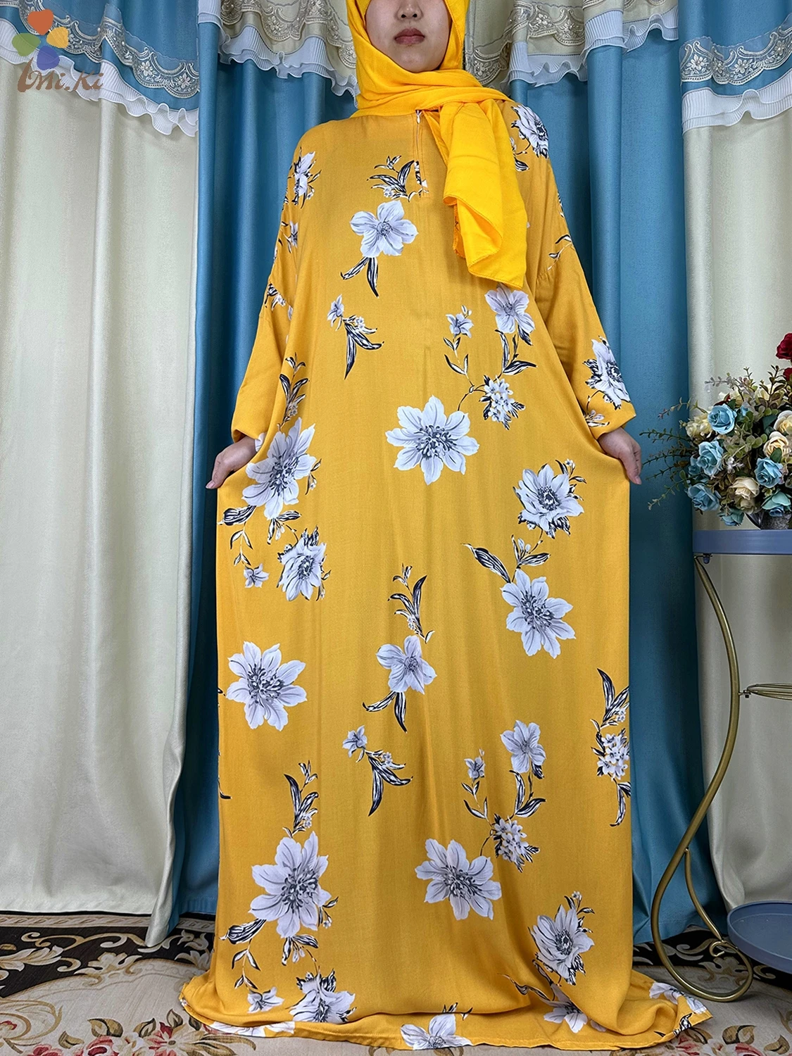 Vestido de Abaya africano para mujer, ropa de oración de Ramadán, Túnica de Oriente Medio de Turquía, vestido de rayón musulmán suelto Floral,