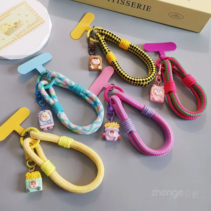 

Two Simple Thick Mobile Phone Lanyard Hand Wrist Rope Thick Woven Mobile Phone Rope Men's and Women's Short Card Cute Pendant