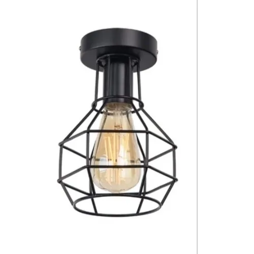 

Rys Retro Metal Black Ceiling Plofyoner Cage Single Fixture Chandelier