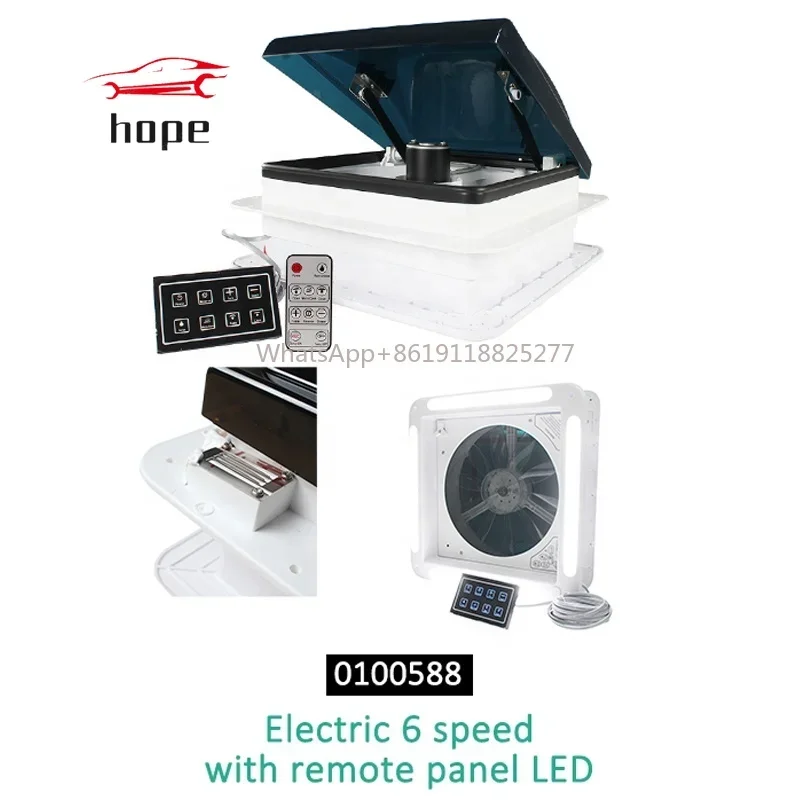 { HEYRV } 14'' 12V 340MM Electric Control 6 Speeds Adjustable with LED Remote Control Panel Caravan Camper Skylight RV Vent