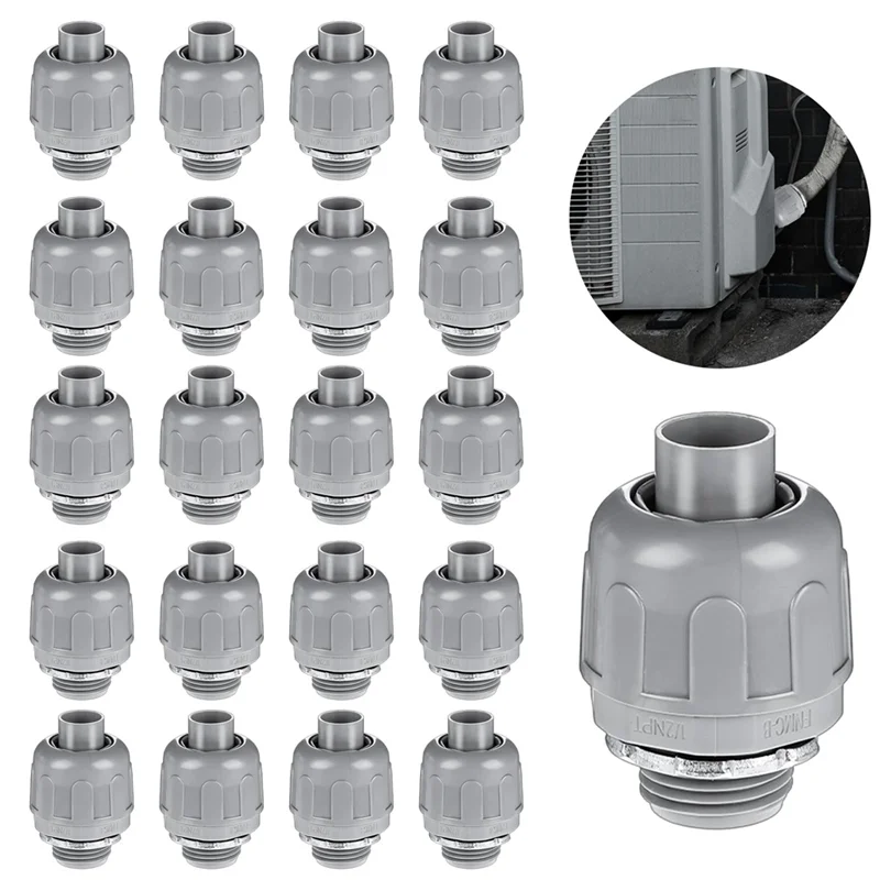 20 Pcs Conduit Connectors, 1/2 Inch Liquid Tight Connector NPT Non-Metallic For PVC Electrical Flexible Conduit Fittingsabkw