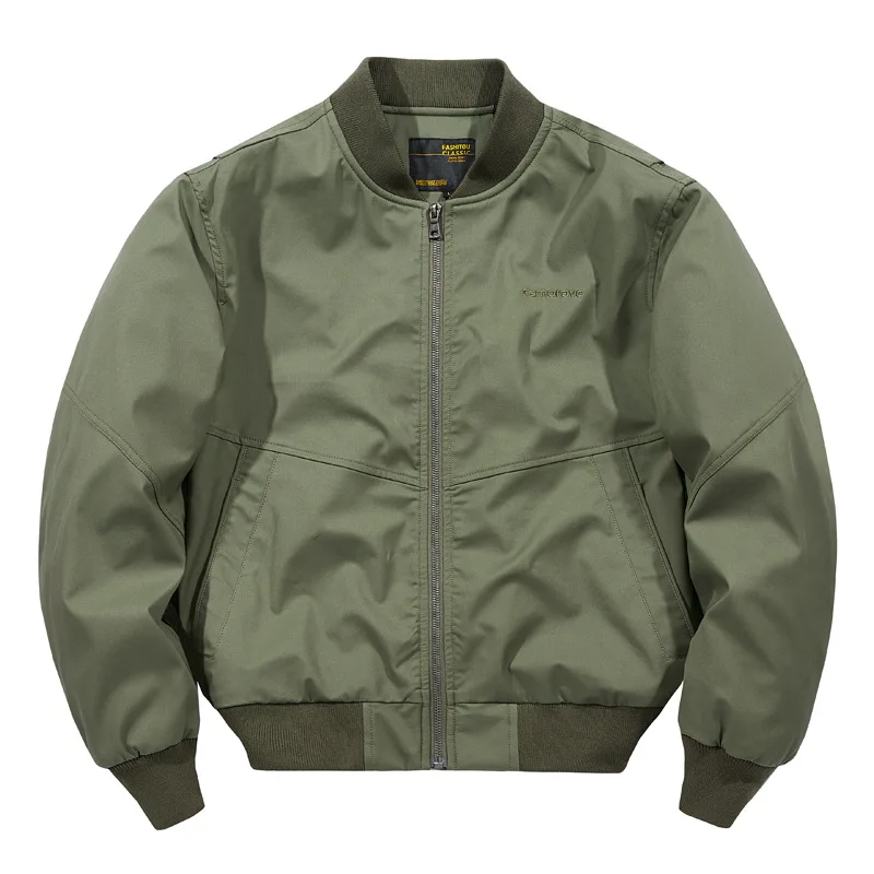 Autumn Men Cargo Coat Streetwear Letter Embroidery Stand Collar Man Bomber Jacket Simple Long Sleeve Pocket Male Outerwear