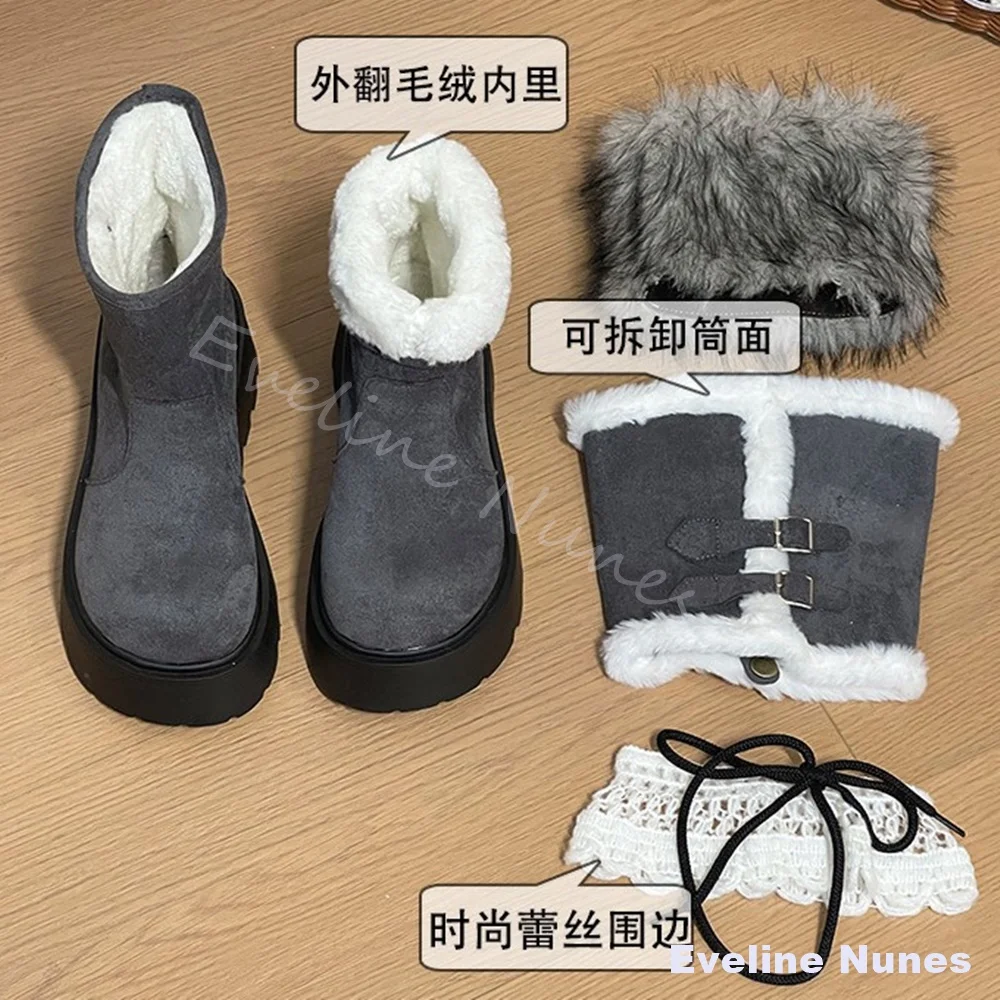 Detachable Fleece Lined Warm Snow Boots Women Round Toe Thick-sole 2026 New Winter Height Increasing Non-slip Plush Cotton Boots view 2
