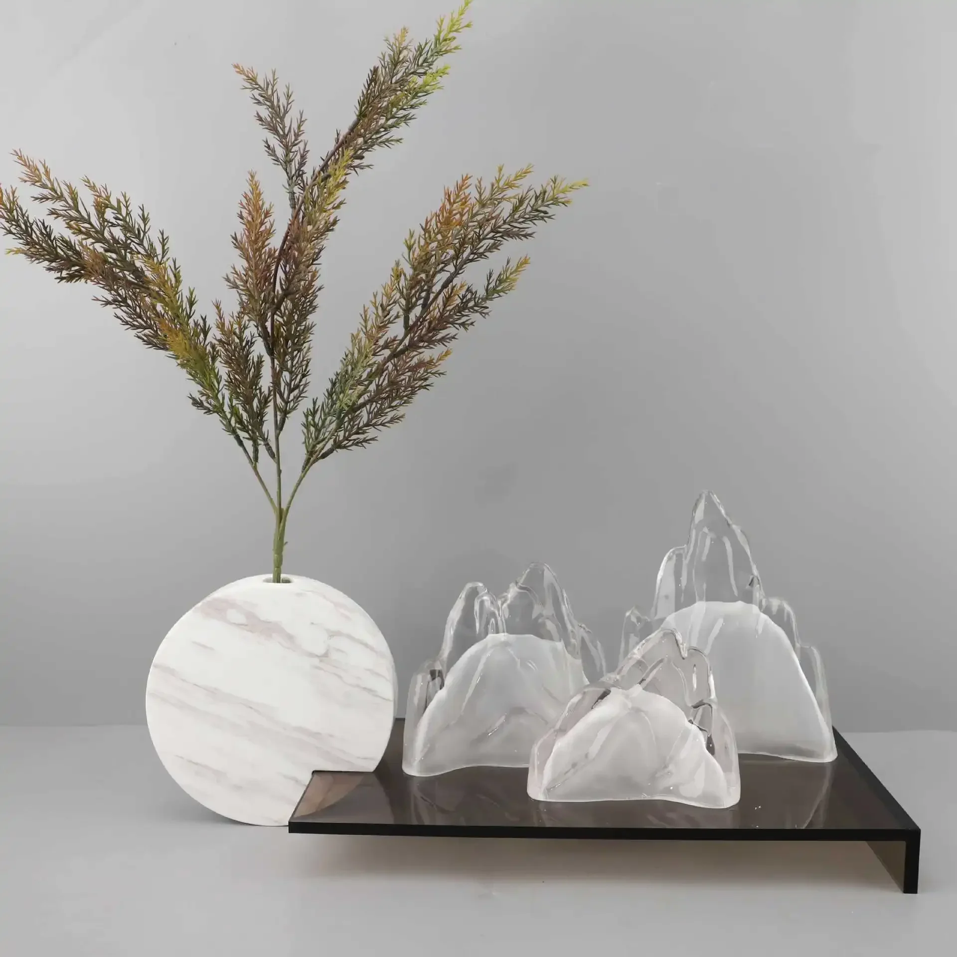 New Chinese model room living room porch cabinet hotel art ornament marble tray rockery soft decoration