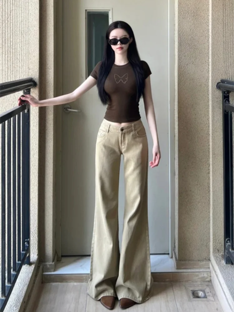 

Джинсы женские широкие хаки больших размеров, осенне-зимние, свободного кроя, универсальные, с высокой талией, повседневные, удобные