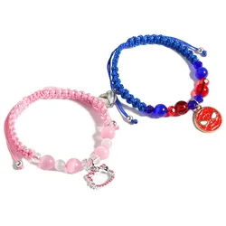 Spider Kitty Charm Bracelets String Rope Heart Magnetic Matching Bracelets for Couples Crystal Beaded Bracelet Halloween Jewelry