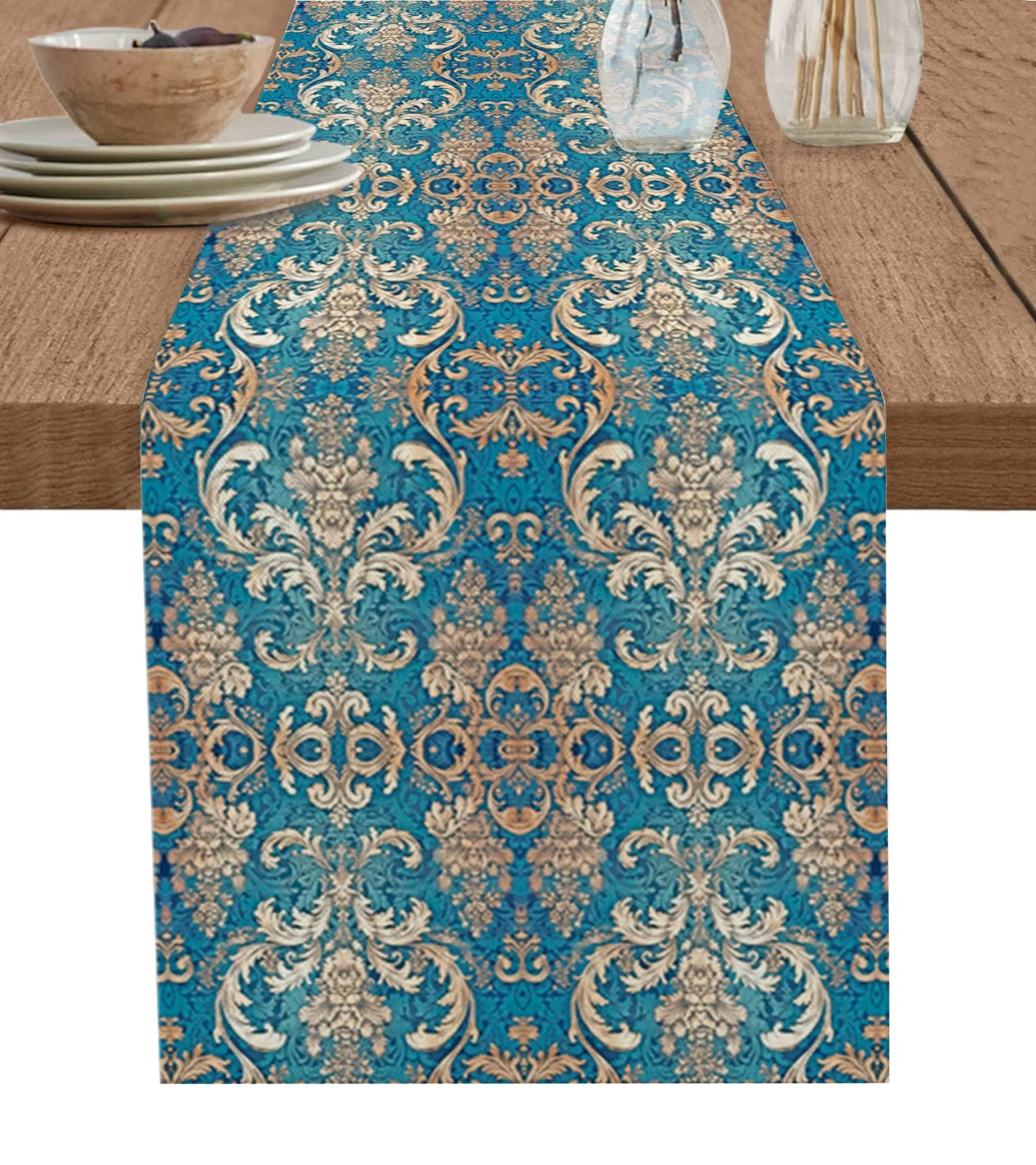 Gradient Flower Texture Abstract Retro Linen Table Runners Kitchen Table Decoration Dining Table Runner Wedding Party Supplies