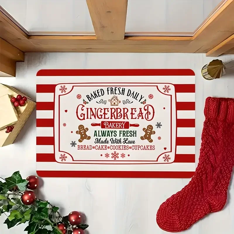 VIKAMA Christmas Gingerbread Man Doormat Non-slip, Machine Washable Entrance Hallway Mat Bedroom Doorway Rug Home Decor