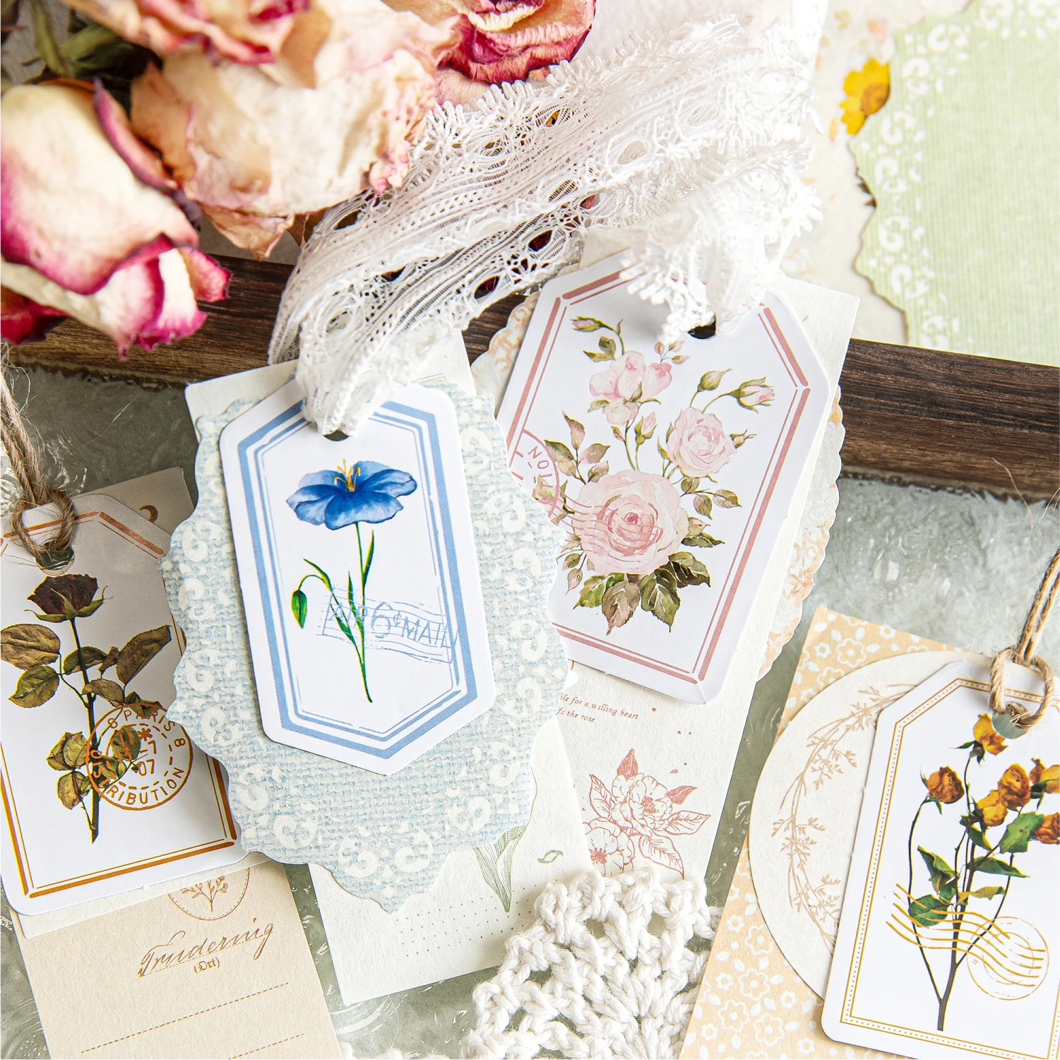 Kit de Papel Floral Artístico Vintage con Diseño de Acuarela, Papel Decorativo Botánico para Manualidades, Collage y Creación de Fondos