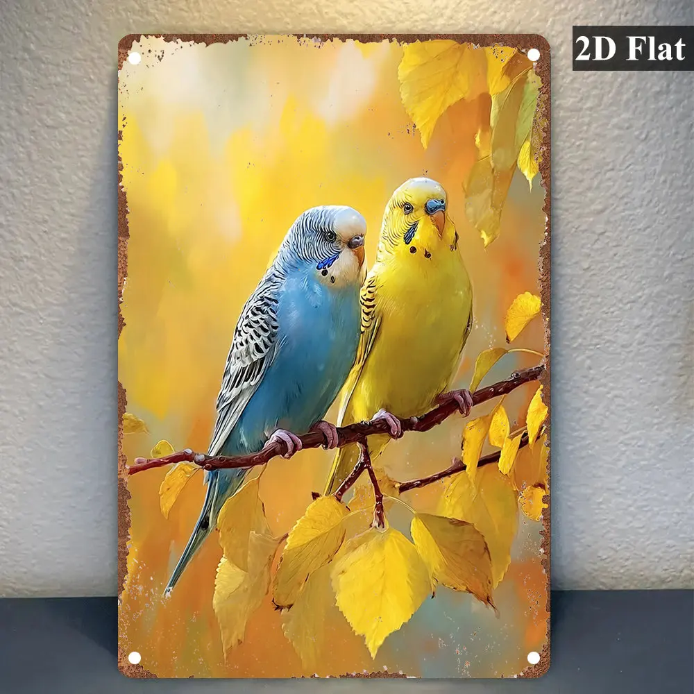 Vintage Budgie Metal Wall Art - Colorful Parakeet Birds Iron Sign for Home Cafe, Retro Pet Bird Lover Gift