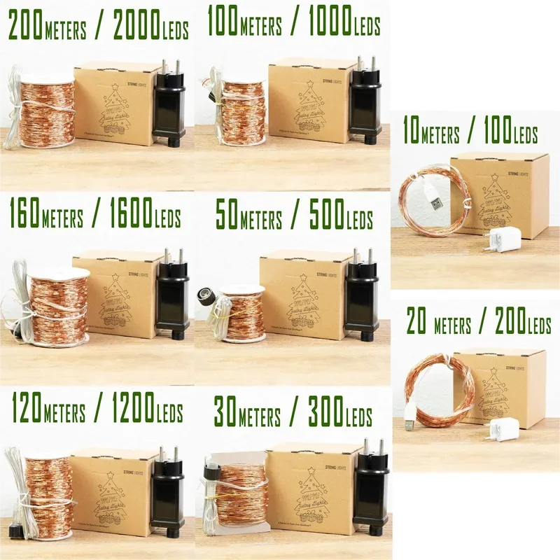 200 متر LED سلسلة أضواء الجنية USB التوصيل مقاوم للماء الأسلاك النحاسية الديكور لنافذة في الهواء الطلق داخلي شجرة عيد الميلاد جارلاند LED