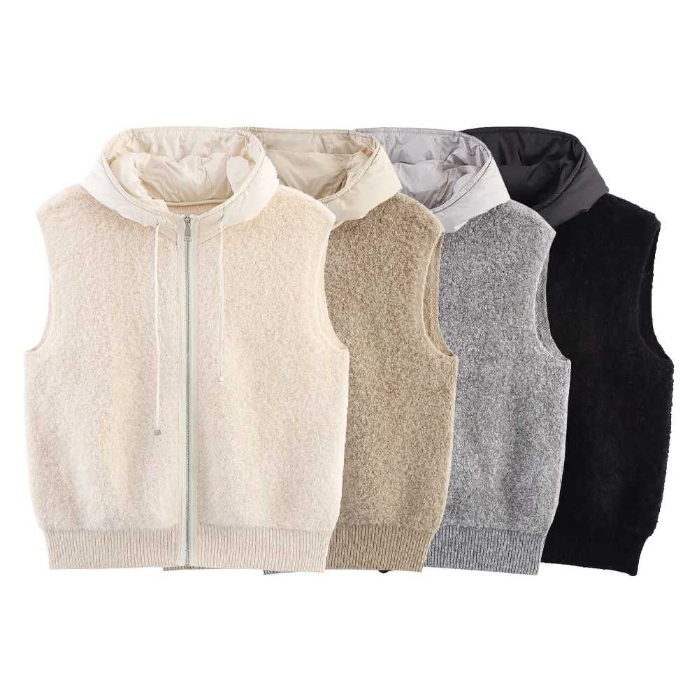 

women's clothing new product temperament casual towel needle clip cotton hooded zipper cardigan vest