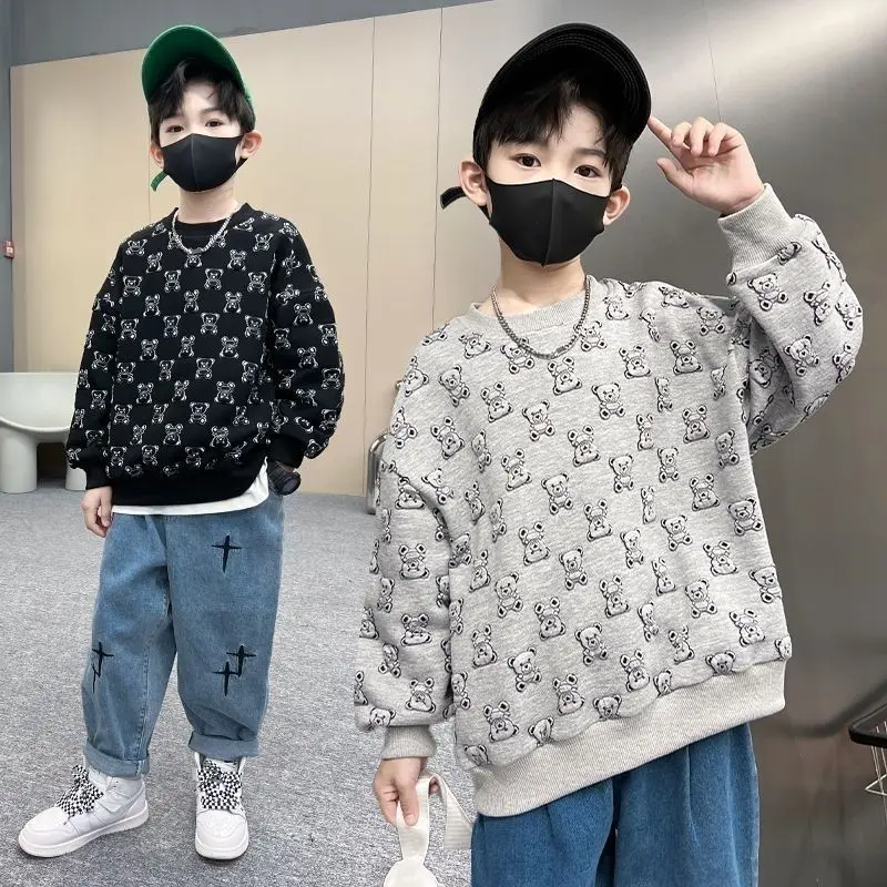 Children's Handsome Sweater 2023 Boys' Sweater Spring and Autumn Long Sleeve Tihua Bear Casual Sweatshirt Children