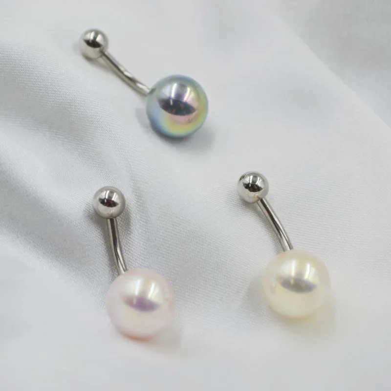 

50pcs/Lot Body Jewelry Piercing 14G Pearl Navel Belly Button Navel Ring Banana Barbells Body Navel Piercing