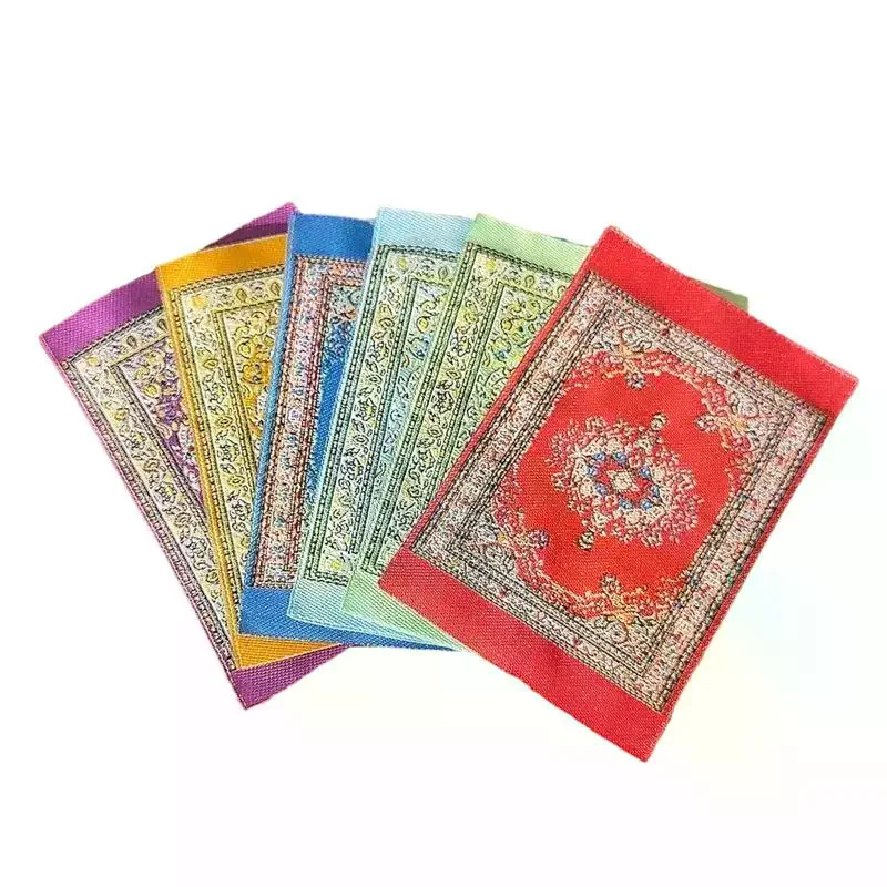 4Pcs Doll Accessories Miniature Weaving Rug 1:12 Scale Dollhouse Carpet Playing House Decor Floor Coverings Floral Pattern Mat
