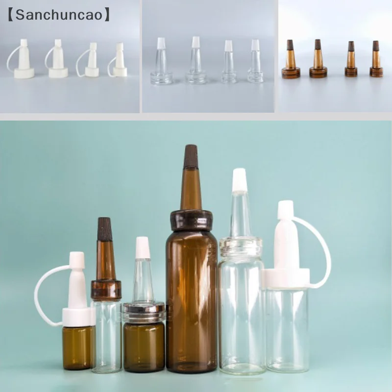 〔San〕5Pcs Clear/Tea Color 13/20mm White Tip Spout Cap Ampoule Serum Lids Flared Shape Top Sealing Cap Penicillin Bottle Droppe