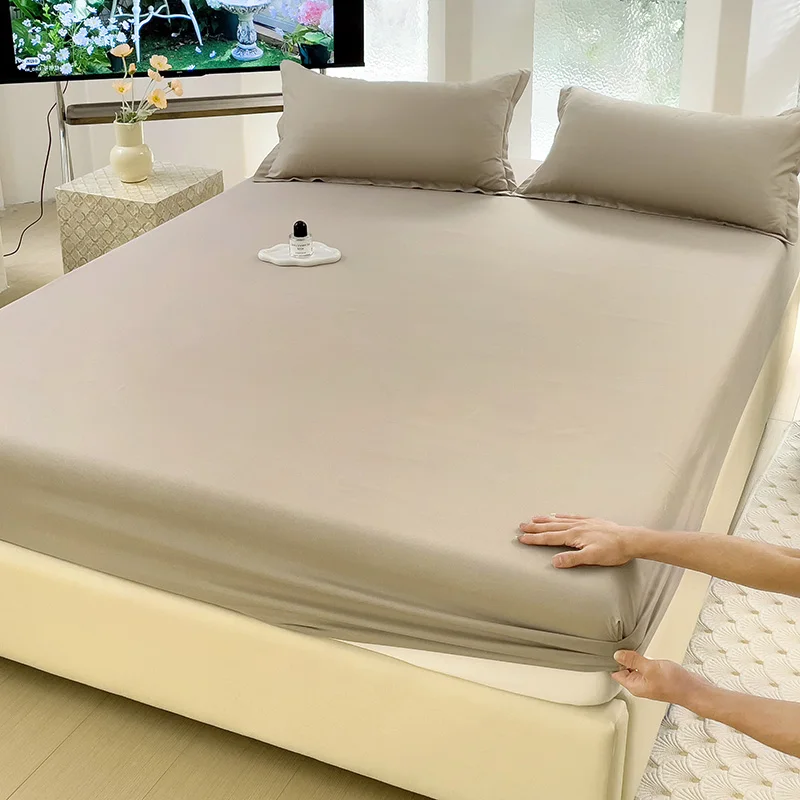 

Camel Solid Bed Sheet Plain Fitted Sheet with Pillowcase 3pcs Mattress Cover All-around Elastic Rubber Band Non-slip Dustproof