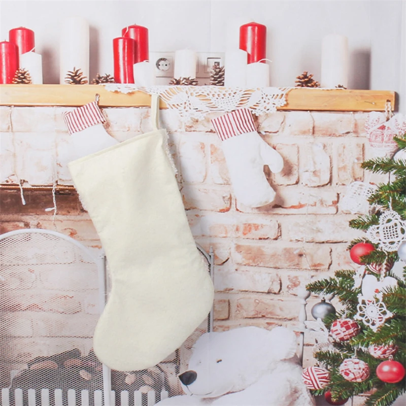 Bas de Noël blanc estampage or flocon de neige, ornements de Noël, pendentif, décorations d'arbre de Noël, chaussettes cadeau Noel